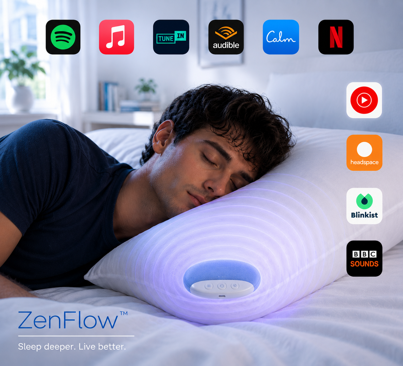 ZenFlow™ Ultra-Thin Wireless Pillow Speaker