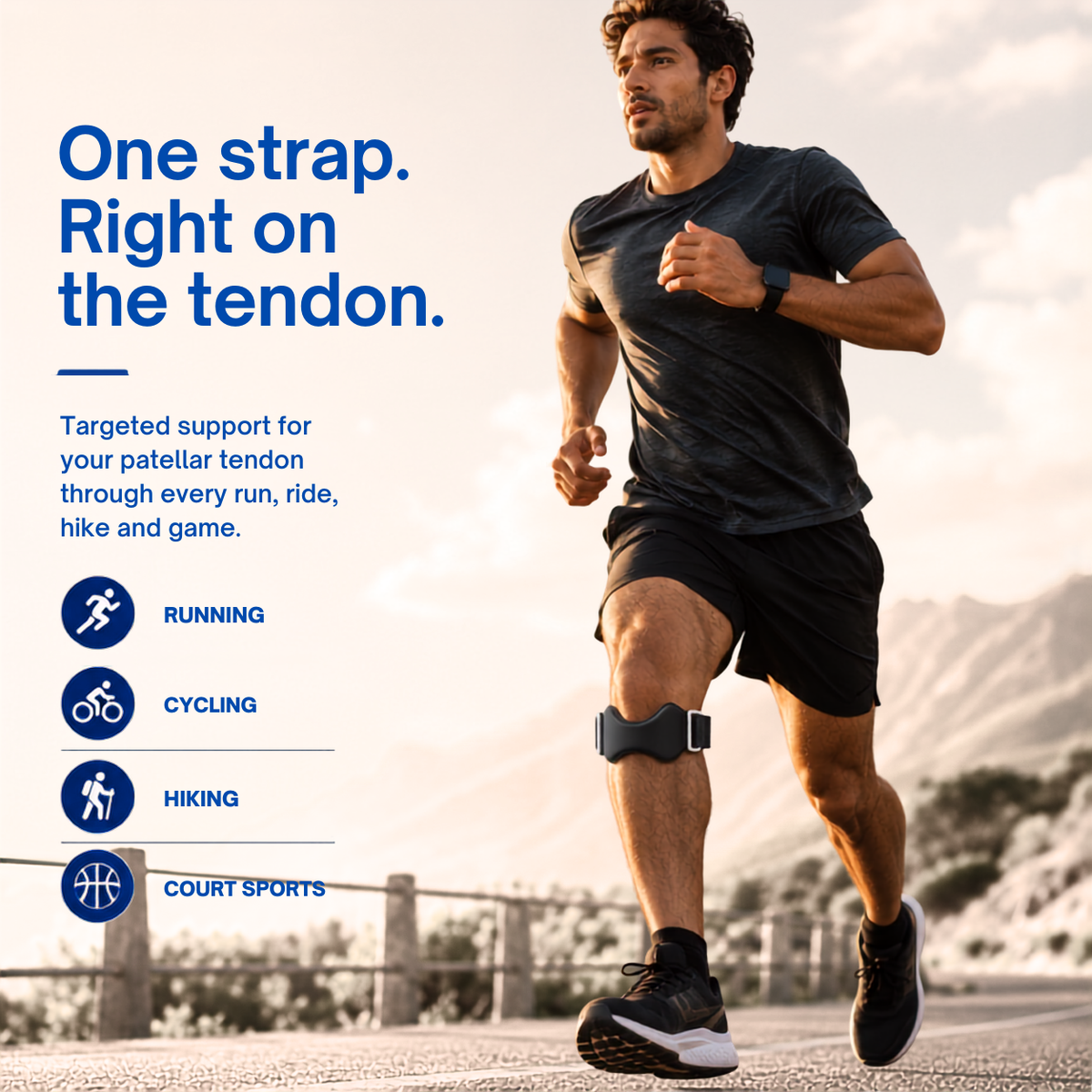 MoveEase patella strap worn on the knee